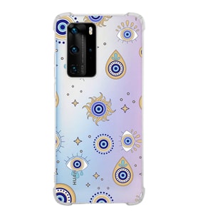 PrintiFy Huawei P40 Pro Uyumlu Nazar Boncuğu 5 Baskılı Şeffaf Köşe Korumalı Antişok Kılıf