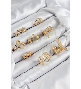 Pirinç Sarmal Ve Yıldız Model Gold Renk Kadın Yüzük Kombin Set (Altın)