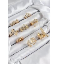 Pirinç Sarmal Ve Yıldız Model Gold Renk Kadın Yüzük Kombin Set (Altın)