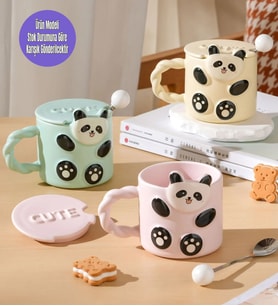 Panda Kabartmalı Sevimli Seramik Kupa