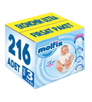 Molfix Bebek Bezi Beden:3 (4-9Kg) Midi 216 Adet Ekonomik Ultra Fırsat Pk