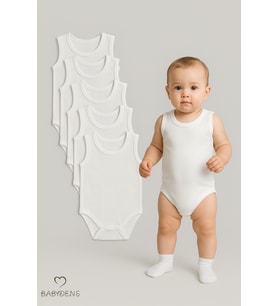 BABYDEN'S 5’li Set Bebek Kolsuz Zıbın %100 Pamuk  Beyaz Çıtçıtlı Atlet Body 0-24 Ay  Unisex İç Giyim