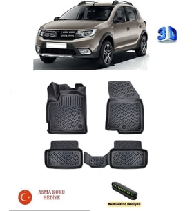 Rizline Dacia Sandero 2020 Sonrası Uyumlu 3D Havuzlu Paspas ASMA KOKU VE NUMARATÖR HEDİYELİ