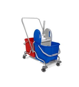 Çift Kovalı Krom Temizlik Arabası, 25 Litre, Paspas Arabası Seti