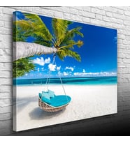 Kumsal Mavi Salıncak, Deniz ve Palmiyeler Kanvas Tablo 50 x 70