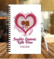 Sevgililer Gününe Özel Ahşap Defter Kalem Hediye Seti 35