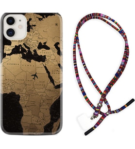 Apple iPhone 11 12 13 Mini Kılıf Boyun Asklı Rasta Silikon Map Planet 1656