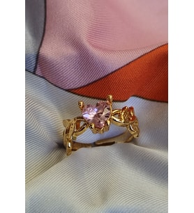 Pembe Kalp Taşlı Sarmaşık Ayarlanabilir Kadın Yüzük (Altın)