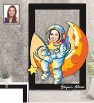 Kişiye Özel Uzay Karikatürlü 3D Ahşap Tablo 30x47 Bayan-1