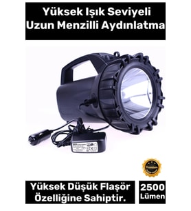 Premium 3 Modlu 2500 Lümen 600 Metre Menzilli Beyaz Aydınlatma Power Led Şarjlı 50 W Büyük Fener