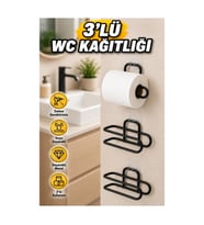 3’lü Siyah Yapışkanlı Rulo Kağıt Tutucu – Banyo ve Mutfak
