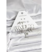 Pirinç Gümüş Renk 6'lı Kadın Küpe Seti TJ-BKP11329