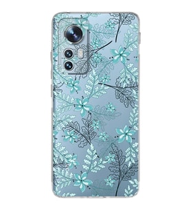 Xiaomi Mi 12 Uyumlu Kamera Korumalı Kapak Floral Su Yeşili Tasarımlı Şeffaf Silikon Kılıf