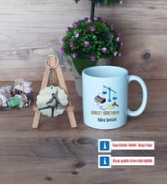 Adalet Öğretmeni Kupa Bardak Beyaz ve Fotoğraflı Ahşap Anahtarlık Hediye (Model 1)