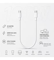 SCHitec 100W Type-C to Type-C 25cm Süper Hızlı Data ve Şarj Kablosu Beyaz