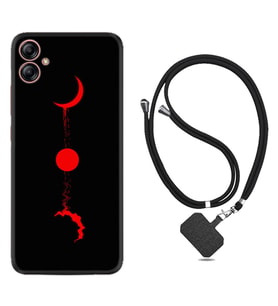 Samsung Galaxy A04E Kılıf Silikon Boyun Askılı İpli Desenli Silikon Red Moon 1710