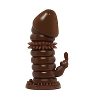 Klitoral Uyarıcılı Tırtıklı Boğumlu Penis Kılıfı (Koyu Kahverengi)