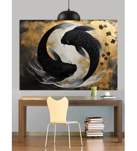 Yin Yang Denge Balık Sanat Dekoratif Kanvas - Mdf Ahşap Tablo