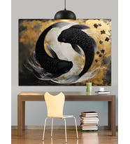 Yin Yang Denge Balık Sanat Dekoratif Kanvas - Mdf Ahşap Tablo