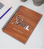 Kişiye Özel İstanbul Desenli Ahşap Kapaklı Defter - Ajanda - İsme Özel - A5 60 Yaprak (120 SAYFA) Hediyelik (Gümüş)