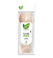 Roll-Up Doğaya Dönüş Ekolojik Doğal %100 Ahşap Kaşık - Kalınlık : 1.8 mm - 16 Cm. - 8'li Paket