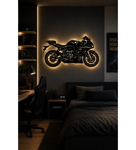 Lucenda Led Işıklı Motor Dekoratif Tablo Modern Spor Motosiklet Duvar Dekoru Gece Lambası