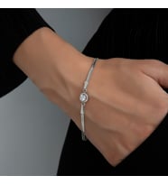 Usho Jewelry 925 Ayar Gümüş Pırlanta Modeli İtalyan Zincir Yuvarlak Bileklik, Kadın Bileklik (Beyaz), Hediye