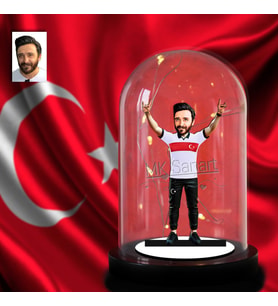 Kişiye Özel Milli Takım Formalı Erkek veya Kadın Taraftar Bozkurt Tasarımlı Karikatür Biblo Işıklı Fanus, Türkiye Milli Takım, Taraftar Hediyesi