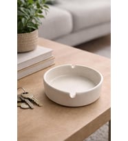 Mat Seramik Kül Tablası Sade Yuvarlak Kül Tabağı Küllük 10 cm (Beyaz)