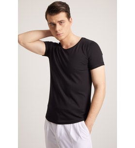 SiYAH ARMUT YAKA PAMUK ERKEK TSHİRT - SLIM FIT