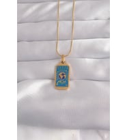 316L Çelik Gold Renk Mavi Mineli El Figür Tarot Kolye (Karışık)