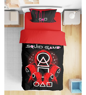 Squid Game 3D Dijital Baskılı Tek Kişilik Nevresim Takımı Genç Nevresim Takımı (Siyah-Kırmızı)
