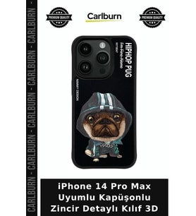 iPhone 14 Pro Max Uyumlu Kapüşonlu Zincir Detaylı Kılıf 3D Telefon Koruyucu Kombin Tarz