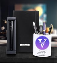 Firmalara Özel Kurumsal Logo Baskılı Kalemlik & Kişiye Özel Siyah Defter & Kişiye Özel Roller Kalem Ofis İş Hediye Seti