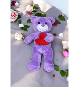 Kalpli Peluş Ayıcık - Sevgiliye Çok Özel Kalpli Hediye Peluş Ayıcık (Mor)