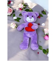 Kalpli Peluş Ayıcık - Sevgiliye Çok Özel Kalpli Hediye Peluş Ayıcık (Mor)