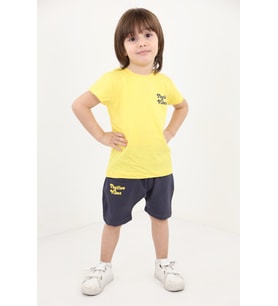 Toontoy Erkek Bebek Baskılı Şortlu Takım (Koyu Sarı)