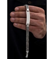 Erkek Gümüş Bileklik - İsim Yazılabilir 3.5 mm Çift Kare Kral Gümüş Bileklik
