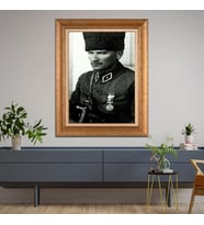 Altın Varaklı Çerçeveli Paspartulu Atatürk Tablo TR0869 (Gold)