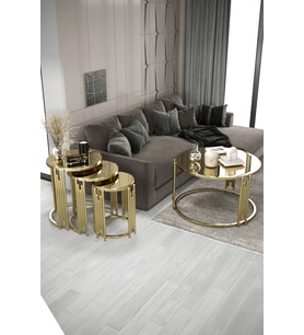 Piyano Orta Sehpa & Zigon Sehpa Set Gold Kaplama Bronz Ayna