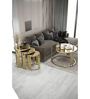Piyano Orta Sehpa & Zigon Sehpa Set Gold Kaplama Bronz Ayna