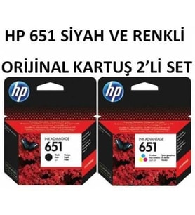 HP 651 Siyah ve Renkli Orjinal Kartuş Ücretsiz Kartuş