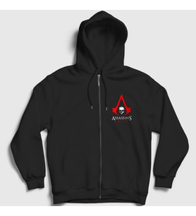Presmono Unisex Siyah Logo Assassin's Creed Fermuarlı Kapüşonlu Sweatshirt 24266tt