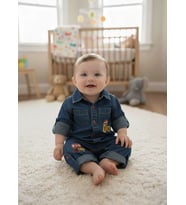 Jean Kumaş Unisex Bayramlık Bebek Uzun Tulum 12324 (Mavi)