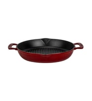 Lava Yuvarlak Izgara Tavası Döküm Demir Yekpare Çift Kulplu 32 cm Bordo