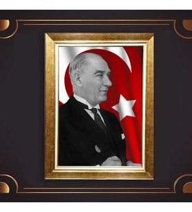 Özel Seri Paspartulu Çerçeveli Atatürk Tablo l549 (Gold)