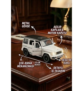 1:32 Metal Çek Bırak Mercedes G65 Beyaz Sesli ve Işıklı Kapıları Açılan Oyuncak Arazi Aracı