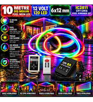 10M 12V 6x12mm 120 Ledli Dış Mekan Pixel Neon Led 8A Laptop Adaptör IC2811 Çift Çıkış Pixel Kumanda
