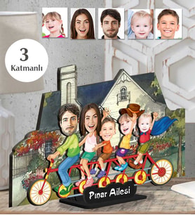 Kişiye Özel 3 Katmanlı  Ev Aile Ahşap Biblo-3