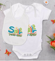 BK Kids Kişiye Özel Smile Tasarımlı Bebek Body Zıbın ve Mama Önlüğü Hediye Seti - Model 1